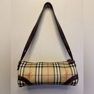Burberry Haymarker Leather Trim Novacheck Boston Bag